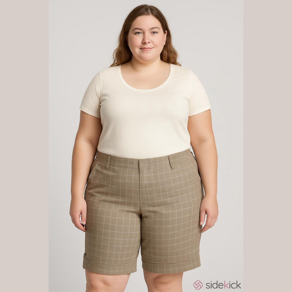 Dressy Bermuda shorts  High waist Plaid Knee length LANE BRYANT